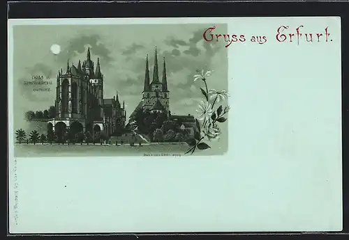 Mondschein-Lithographie Erfurt, Dom und Severikirche Ostseite