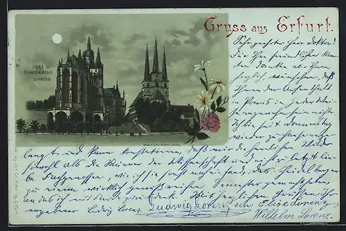 Mondschein-Lithographie Erfurt, Dom und Severikirche Ostseite