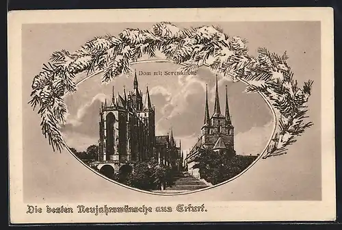 AK Erfurt, Dom mit Severikirche, Neujahrsgruss