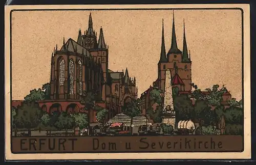 Steindruck-AK Erfurt, Dom und Severikirche