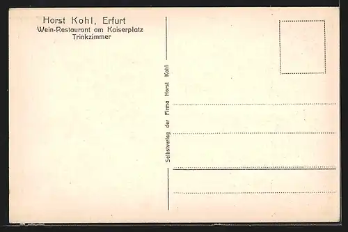 AK Erfurt, Trinkzimmer im Weinrestaurant und Konditorei-Cafe von Horst Kohl am Kaiserplatz