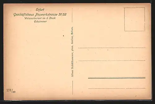 AK Erfurt, Geschäftshaus Neuwerkstr. 31-32, Weinrestaurant im I. Stock, Eckzimmer