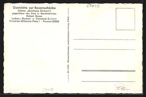 AK Erfurt, Gasthaus zur Beuernschänke, Friedrich-Wilhelms-Platz 1, Innenansicht