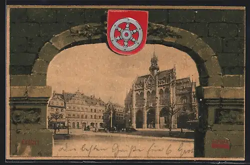 AK Erfurt, Rathaus, Wappen, Passepartout