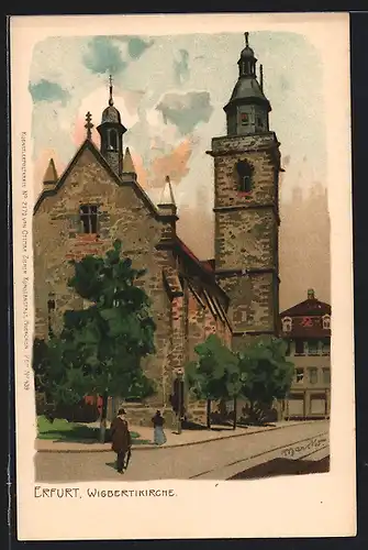 Künstler-AK Alexander Marcks: Erfurt, Wigbertikirche im Sonnenschein