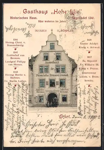 AK Erfurt, Gasthaus Hohe Lilie H. Römpler