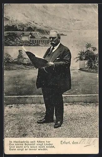 AK Erfurt, Hotel Rheinischer Hof, Gasthaus Hackerbräu, Sänger der kleine Schmidt