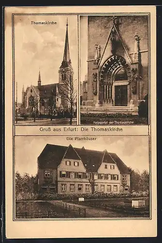 AK Erfurt, Thomaskirche, Hauptportal, Pfarrhäuser