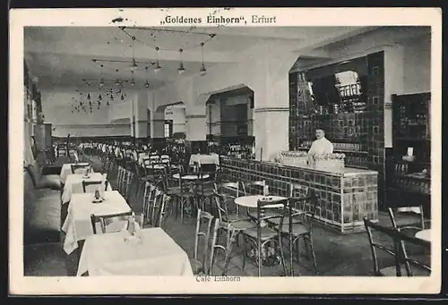 AK Erfurt, Cafe Goldenes Einhorn, Innenansicht