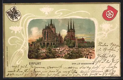 Lithographie Erfurt, Dom u. Severikirche