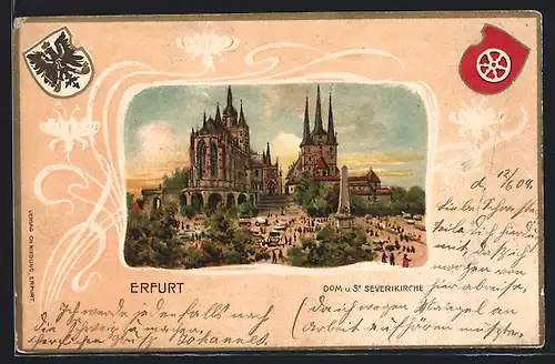 Lithographie Erfurt, Dom u. Severikirche