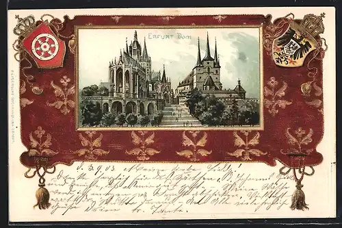 Passepartout-Lithographie Erfurt, Dom, Wappen