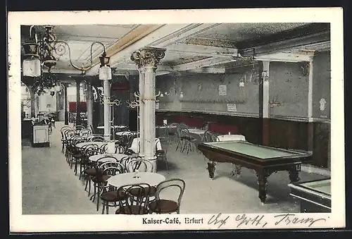 AK Erfurt, Kaiser-Cafe mit Billardtischen, Innenansicht