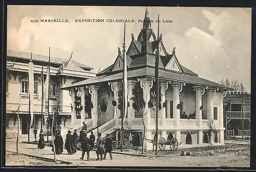 AK Marseille, Exposition Coloniale 1906, Pavillon du Laos, Ausstellung