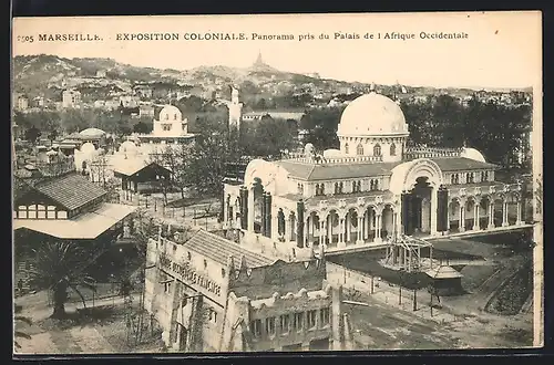 AK Marseille, Exposition coloniale 1906, Panorama pris du Palais de l`Afrique Occidentale