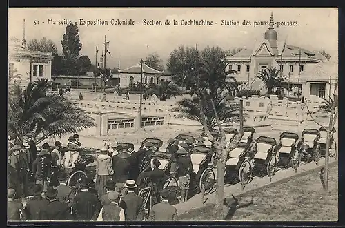 AK Marseille, Exposition coloniale 1906, Section de la Cochinchine - Station des pousses - pousses