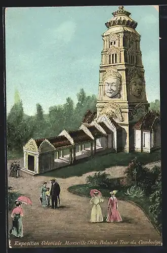 AK Marseille, Exposition coloniale 1906, Palais et Tour du Cambodge