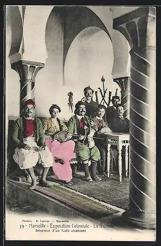 AK Marseille, Exposition coloniale 1906, La Tunisie, Intérieur d`un Café chantant