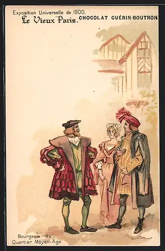 Lithographie Paris, Weltausstellung 1900, Le Vieux Paris, Bourgois du Quartier Moyen-Age
