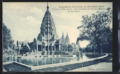 AK Marseille, Exposition coloniale 1922, Palais de l`Indochine, Temple du Angkor-Vat, Le Lac Sacré