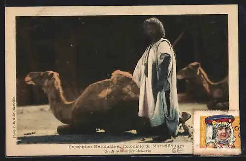AK Marseille, Exposition coloniale 1922, Un Maure et ses Meharis