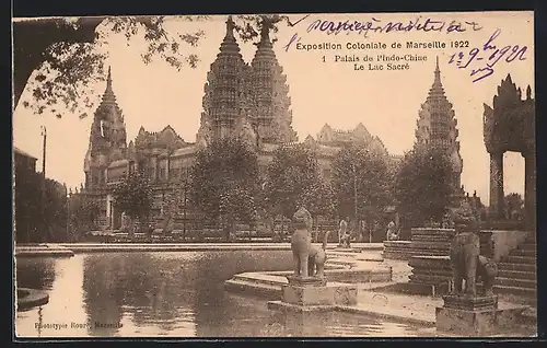 AK Marseille, Exposition coloniale 1922, Palais de l`Indochine, Le Lac Sacre