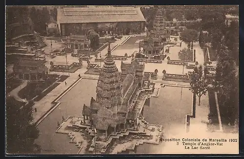 AK Marseille, Exposition coloniale 1922, Temple d`Angkor-Vat, Le Lac Sacre, Vue d`ensemble