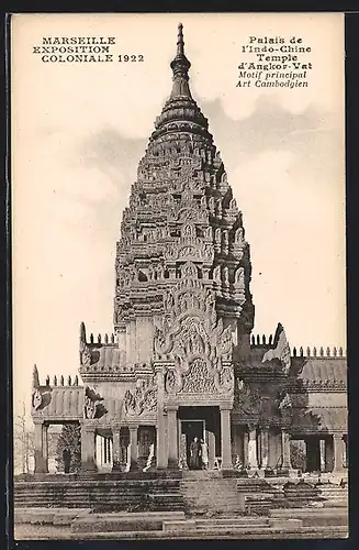 AK Marseille, Exposition coloniale 1922, Temple d`Angkor-Vat, Motif proncipal, Art Cambodgien