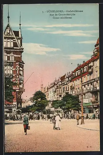AK Düsseldorf, Grafadolfstrasse mit Geschäften