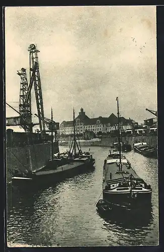 AK Düsseldorf, Landeshaus mit Hafeneinfahrt