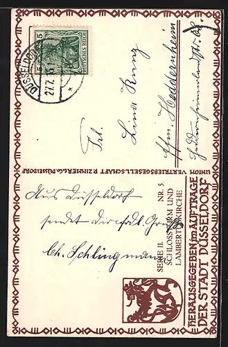 AK Düsseldorf, Schlossturm & Lambertuskirche