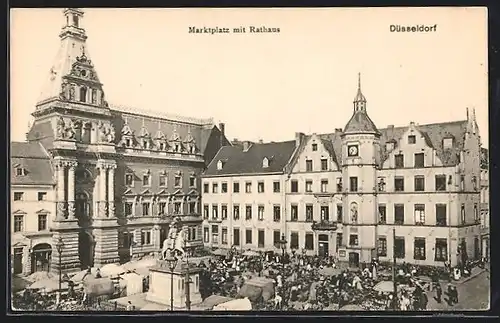 AK Düsseldorf, Marktplatz mit Rathaus