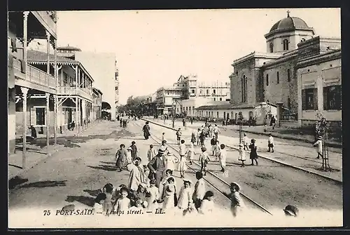 AK Port-Said, Rue de Lesseps, Strassenpartie