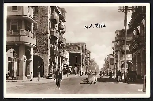 AK Port-Said, Strassenpartie mit Passanten