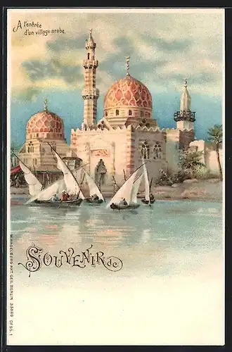 Lithographie Ägypten, Moschee vom Nil aus geseheh