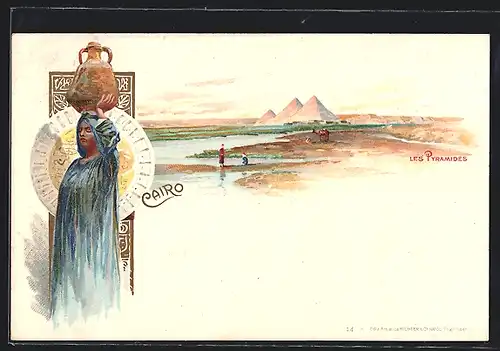 Lithographie Cairo, Les Pyramides