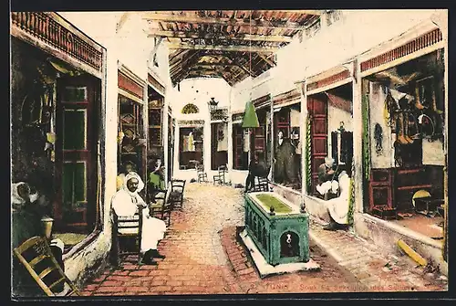 AK Tunis, Strassenpartie mit Händlern