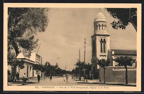 AK Kairouan, Vue de la Ville Europeenne, l` Eglise et la Poste