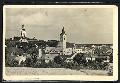 AK Pacov, Ortsansicht mit Kirchen