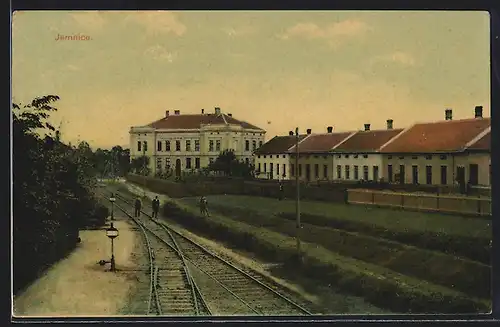 AK Jemnice, Eisenbahngleise am Ortsrand