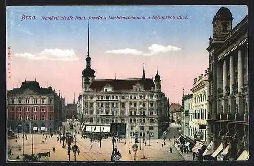 AK Brünn / Brno, Kaiser Franz-Josef-Platz mit Liechtenstein- und Rennergasse