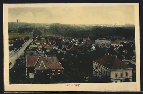 AK Lundenburg, Teilansicht mit Strasse aus der Vogelschau