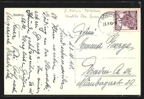 AK Göding, Teilansicht mit Fernblick aus der Vogelschau