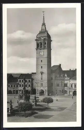 AK Wischau, Rathaus mit Säulendenkmal aus der Vogelschau