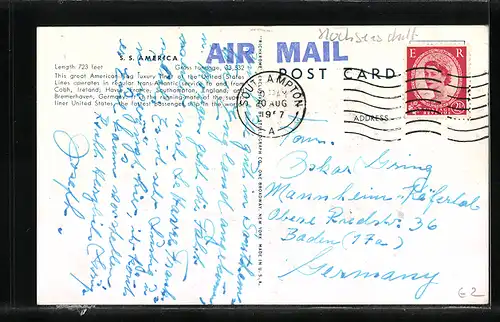 AK Passagierschiff S.S. America in Fahrt