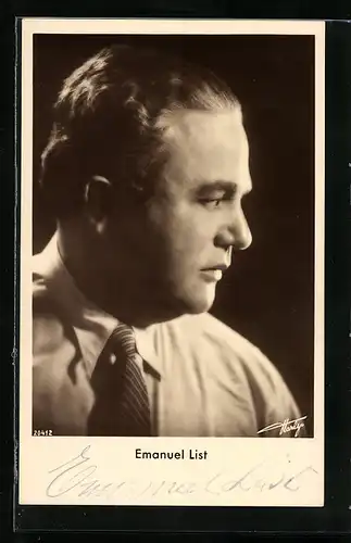AK Opernsänger Emanuel List im Anzug mit Krawatte, mit original Autograph
