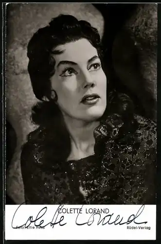 AK Opernsängerin Colette Lorand im schwarzen Kleid, mit original Autograph