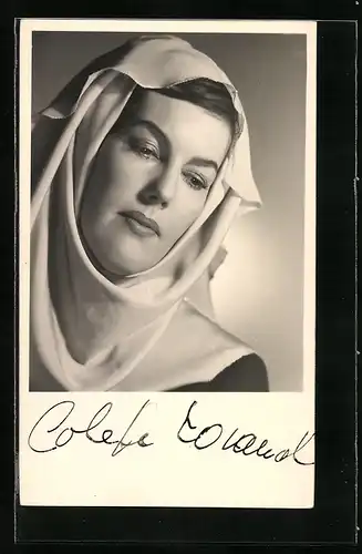 AK Opernsängerin Colette Lorand mit Kopftuch, mit original Autograph