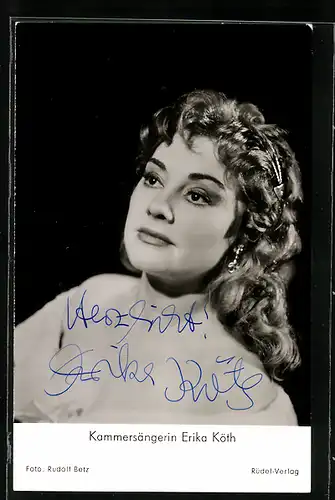 AK Opernsängerin Erika Köth mit gelockten Haaren, mit original Autograph