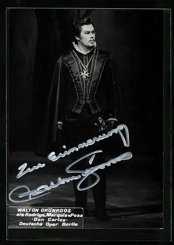 AK Opernsänger Walter Grönroos als Rodrigo in Don Carlos, mit original Autograph